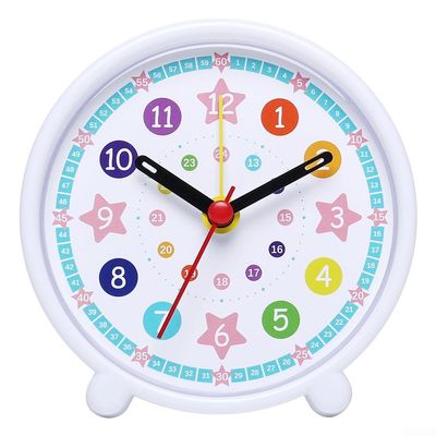Colorful Silent Learning Clock, Teach Time Easily & Distraction-Free, Rainbow-Coded Educational Wall Clock for Home Use, 3.5 Inch Plastic Analog Clock with 24-Hour Inner Ring(Early School White)