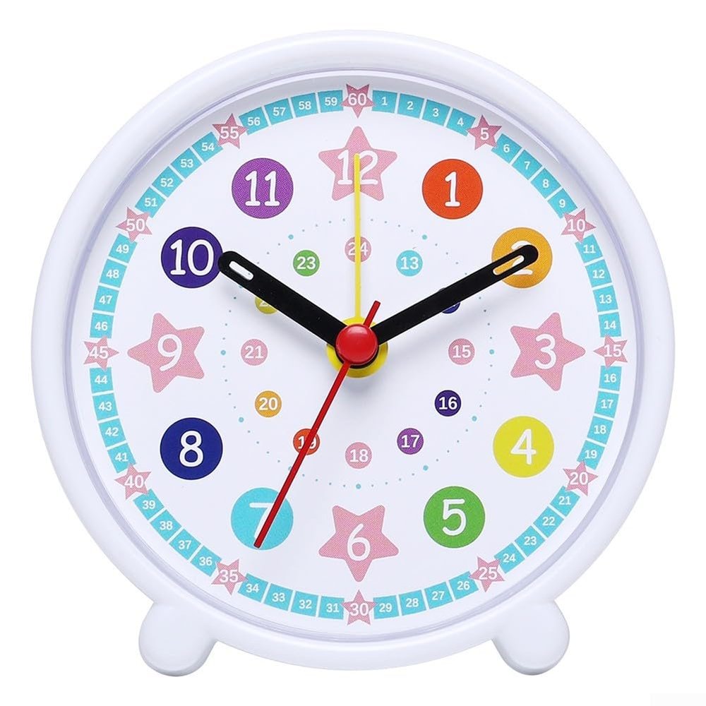 Colorful Silent Learning Clock, Teach Time Easily & Distraction-Free, Rainbow-Coded Educational Wall Clock for Home Use, 3.5 Inch Plastic Analog Clock with 24-Hour Inner Ring(Early School White)
