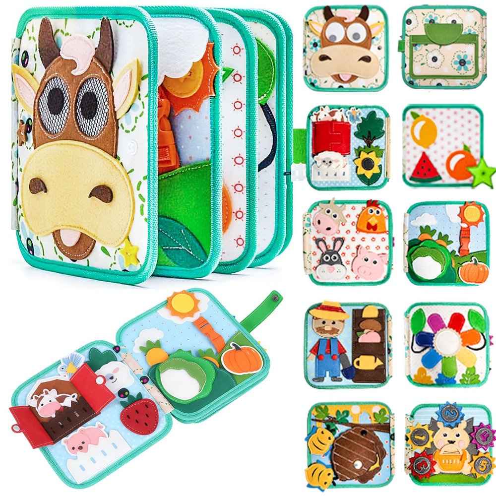 NUOLUTH Busy Book for Toddlers 1-3,Felt Board for Toddlers 1 2 3 Quiet Book Airplane Travel Toys, Sensory Early Learning Educational Toy, Road Trip Activity Books, Birthday Gifts (Pure Little Calf)