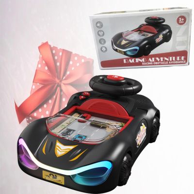 Car Adventure Toy with Steering Wheel, Christmas Racing Car Steering Wheel Toys Gift with Reality Sound, Toddler Interactive Simulation Driving Game for Kids, Educational Birthday Gift(Red and black)