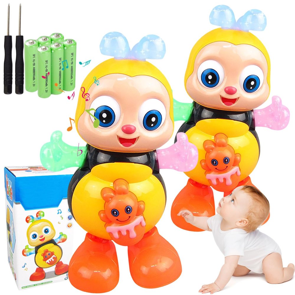 HONGJIANV Electric Dancing Bee Toy, with Music & LED Lights, 3 Rechargeable Batteries (2Set)