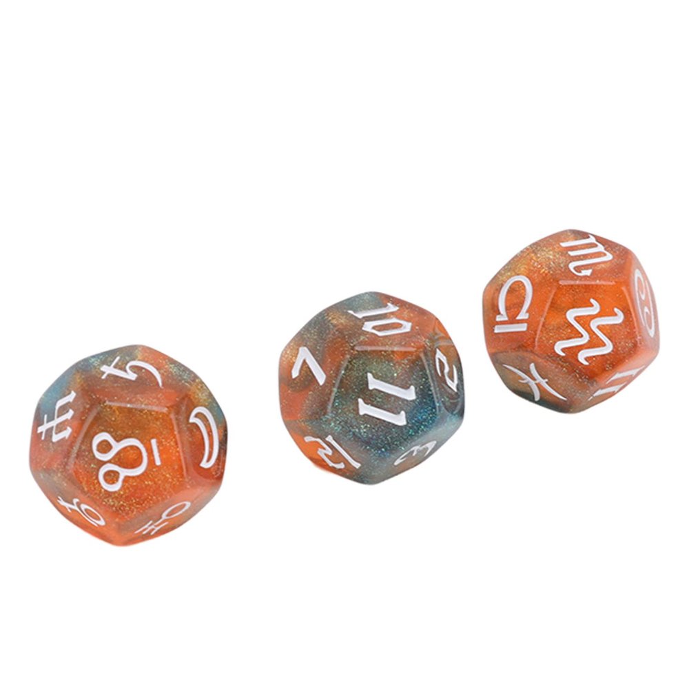 Astrological Dice Set 12 Sides Glitter Rune Dice Polyhedral Divination Tool for Table Board Games and Astrology Enthusiasts Acrylic Material 3PCS (Style 2)