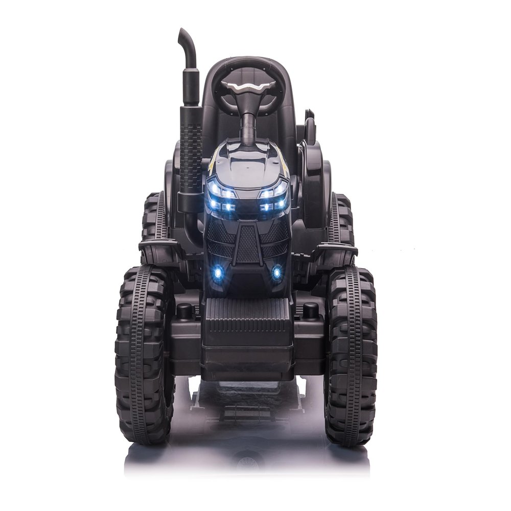 12V Ride-on Tractor with Trailer, Electric Farm-Style Vehicle with Dual Motors, LED Headlights, USB/MP3, 3-Speed Drive & Removable Cargo Cart for Outdoor Play, Suitable for Ages 36, Black