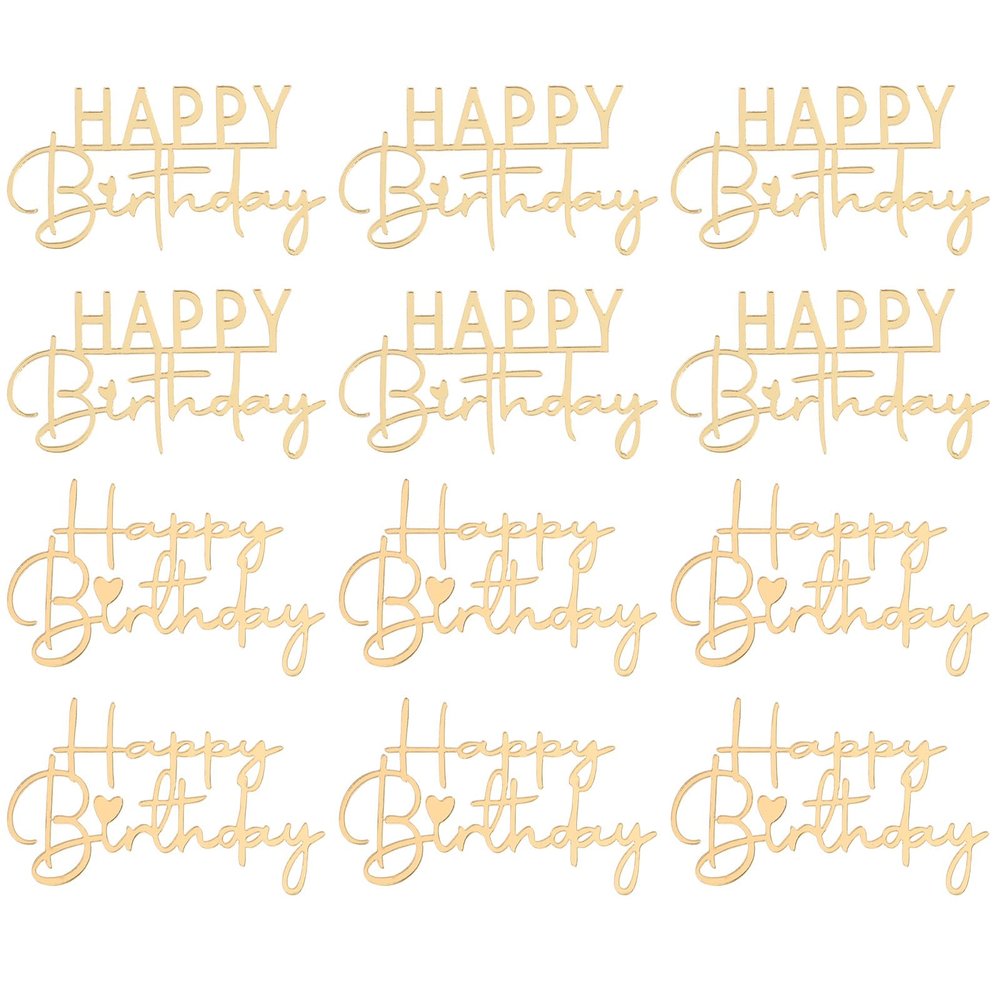 12pcs Acrylic Happy Birthday Cupcake Topper Gold Cake Topper Sign Mirror Mini Cakes Supplies Cupcake Party Decorations for Celebrating Happy Birthday Anniversary