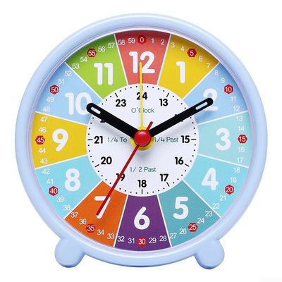 Colorful Silent Learning Clock, Teach Time Easily & Distraction-Free, Rainbow-Coded Educational Wall Clock for Home Use, 3.5 Inch Plastic Analog Clock with 24-Hour Inner Ring(Early School Blue)
