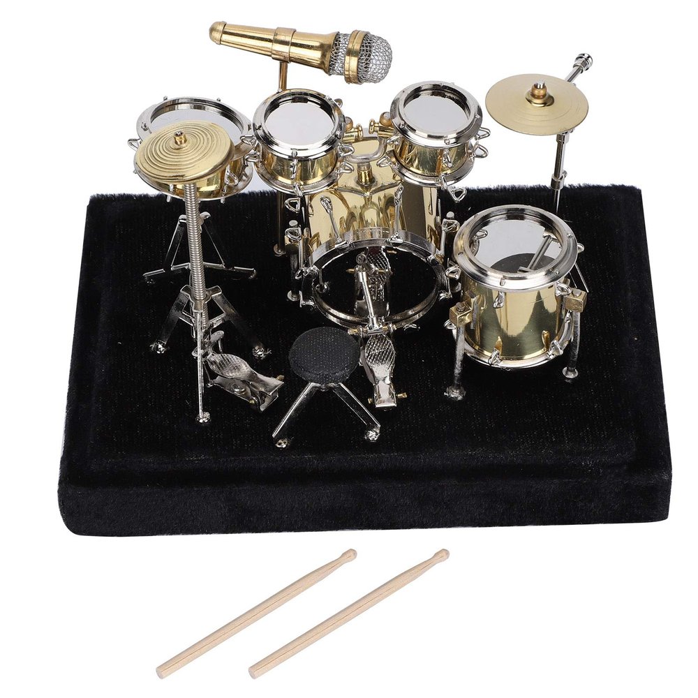 4 Pieces Mini Drum Set, Miniature Musical Instrument Drum Set Musical Instrument Series for Ornaments Decoration Home, Desk Ornament