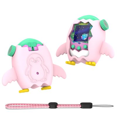 OAJ for Tamagotchi Paradise Protective Case with Lanyard - Cartoon Penguin Silicone Cover for Tamagotchi Connection Virtual Pets(Pink)