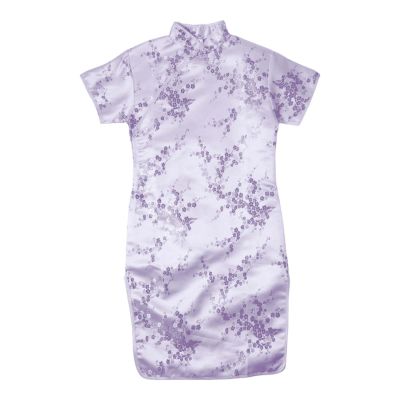 Chinese New Year Clothing for Girls Stand Up Collar Vintage Qipao Toddler Girls Chinese Cheongsam (Purple, 9-10 Years)