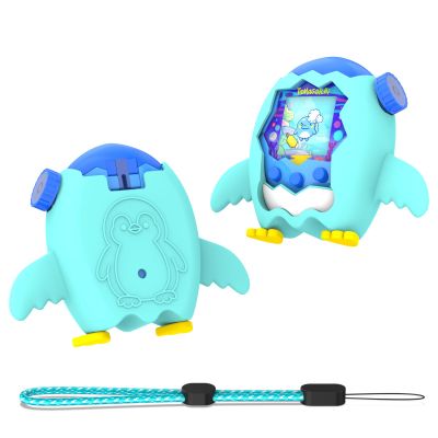 OAJ for Tamagotchi Paradise Protective Case with Lanyard - Cartoon Penguin Silicone Cover for Tamagotchi Connection Virtual Pets(Aqua Blue)