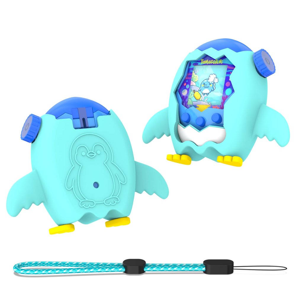 OAJ for Tamagotchi Paradise Protective Case with Lanyard - Cartoon Penguin Silicone Cover for Tamagotchi Connection Virtual Pets(Aqua Blue)