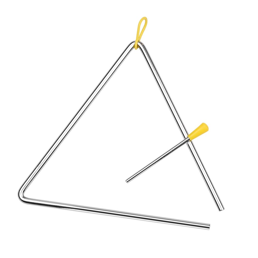 Aumotop Steel Triangle Bell Musical Instrument for Kids Rhythm Learning with Mallet and Holder, Durable Idiophone for Children (10-inch)