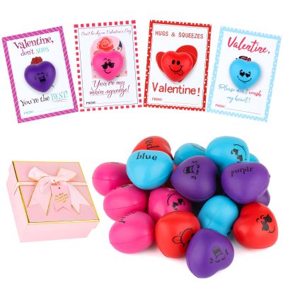 18-Piece Heart Shaped Stress Balls Gift Set with Box, Card & Bag, 4 Colors - Valentine's Day Gifts, Party Favors, Classroom Prizes for Anxiety Relief