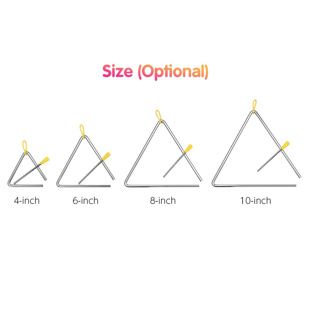 Aumotop Steel Triangle Bell Musical Instrument for Kids Rhythm Learning with Mallet and Holder, Durable Idiophone for Children (8-inch)