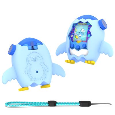 OAJ for Tamagotchi Paradise Protective Case with Lanyard - Cartoon Penguin Silicone Cover for Tamagotchi Connection Virtual Pets(Light Blue)