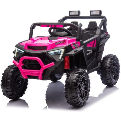 24V Ride on Car 400W, Electric UTV w/Parents Remote Control,Four-Wheel Suspension,LED Lights, Advanced Center Panel with USB,MP3,Music,Bluetooth, Power Display for Kids Aged 3-8, Pink
