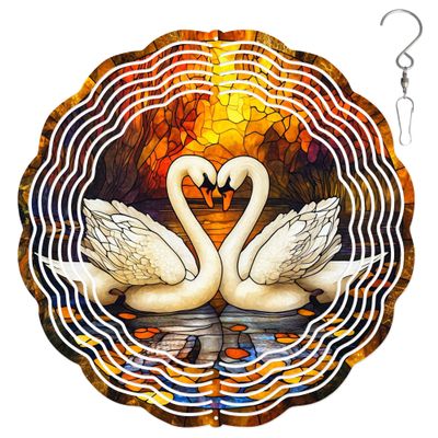10-Inch Metal Wind Spinner Two Heart Shape Swans 3D Bird Wind Spinner, Unique Metal Hanging Kinetic Wind Sculpture Ornament Gifts for Women Yard Art Garden Patio Lawn Indoor Outdoor Decor