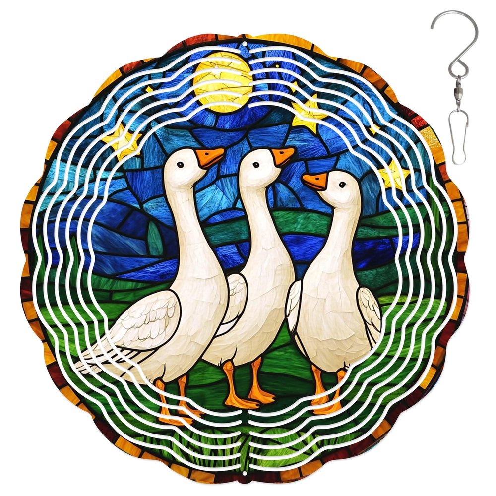 10-Inch Metal Wind Spinner Three Geese on Grass 3D Wind Spinner, Unique Metal Hanging Kinetic Wind Sculpture Ornament Yard Art Garden Patio Lawn Indoor Outdoor Decor