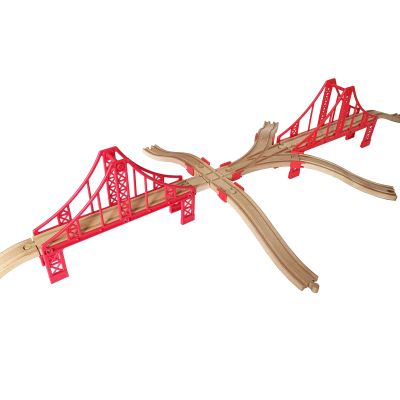 Bunu1492 Wooden Train Track Accessories Set, Double Big Red Suspension Bridges Set, Compatible with All Major Brands Track, Christmas Birthday Gift for Boys Girls, Toys Expansion Pack for Kids Ages 3+