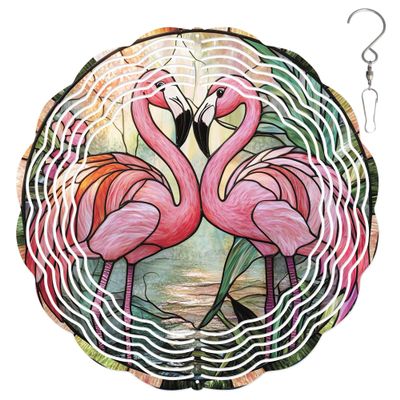 10-Inch Metal Wind Spinner Two Flamingos Touching Beaks 3D Wind Spinner, Unique Metal Hanging Kinetic Wind Sculpture Ornament Yard Art Garden Patio Lawn Indoor Outdoor Decor