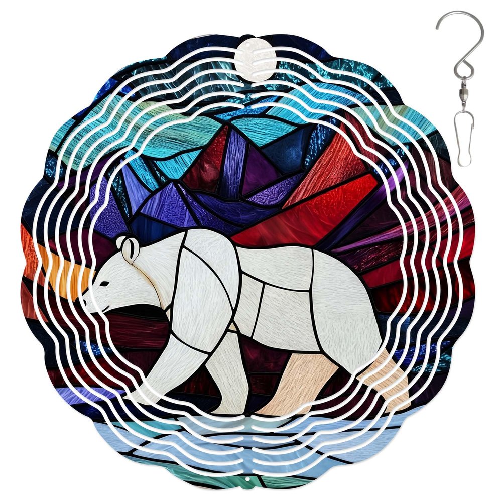 10-Inch Metal Wind Spinner Polar Bear Walking in Moonlit 3D Animal Wind Spinner, Unique Metal Hanging Kinetic Wind Sculpture Ornament Gifts for Women Yard Art Garden Patio Lawn Indoor Outdoor Decor