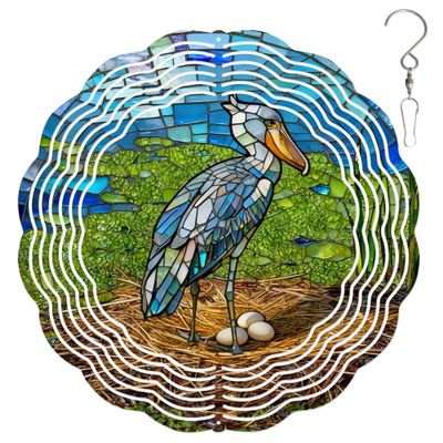 10-Inch Metal Wind Spinner Shoebill with Eggs 3D Bird Wind Spinner, Unique Metal Hanging Kinetic Wind Sculpture Ornament Gifts for Women Yard Art Garden Patio Lawn Indoor Outdoor Decor