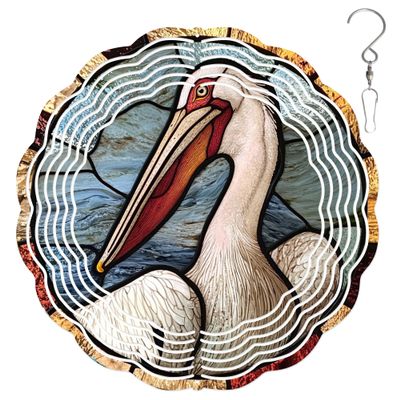 10-Inch Metal Wind Spinner White Pelican 3D Bird Wind Spinner, Unique Metal Hanging Kinetic Wind Sculpture Ornament Gifts for Women Yard Art Garden Patio Lawn Indoor Outdoor Decor (1)