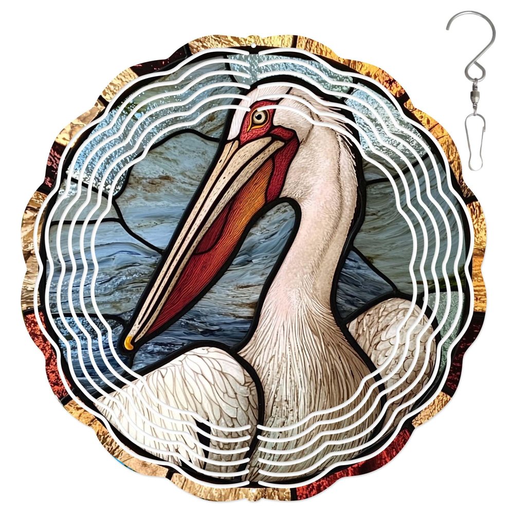 10-Inch Metal Wind Spinner White Pelican 3D Bird Wind Spinner, Unique Metal Hanging Kinetic Wind Sculpture Ornament Gifts for Women Yard Art Garden Patio Lawn Indoor Outdoor Decor (1)