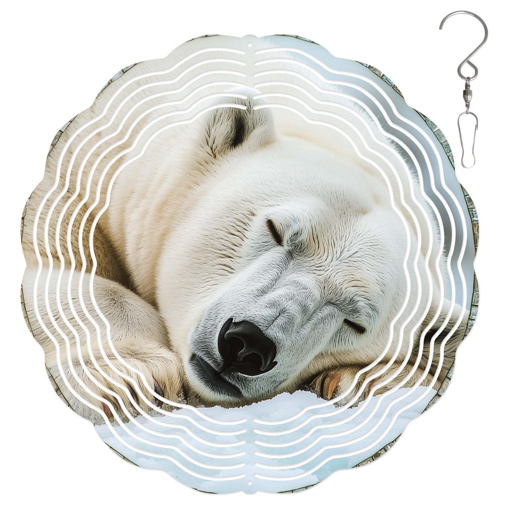 10-Inch Metal Wind Spinner Polar Bear Resting on Snow 3D Animal Wind Spinner, Unique Metal Hanging Kinetic Wind Sculpture Ornament Gifts for Women Yard Art Garden Patio Lawn Indoor Outdoor Decor