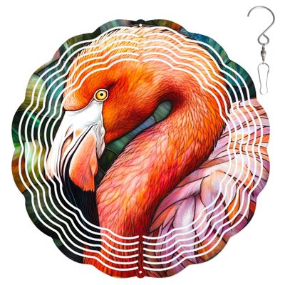 10-Inch Metal Wind Spinner Close-up Flamingo Touching Beaks 3D Wind Spinner, Unique Metal Hanging Kinetic Wind Sculpture Ornament Yard Art Garden Patio Lawn Indoor Outdoor Decor