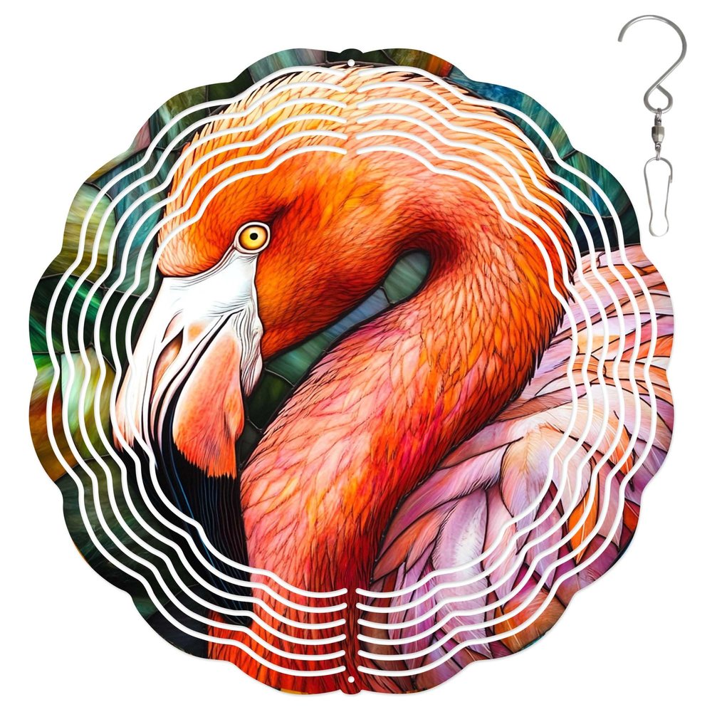 10-Inch Metal Wind Spinner Close-up Flamingo Touching Beaks 3D Wind Spinner, Unique Metal Hanging Kinetic Wind Sculpture Ornament Yard Art Garden Patio Lawn Indoor Outdoor Decor