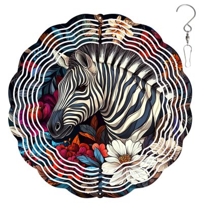 10Inch Metal Wind Spinner Zebra Surrounded by Flowers 3D Wildlife Wind Spinner, Unique Metal Hanging Kinetic Wind Sculpture Ornament Gifts for Women Yard Art Garden Patio Lawn Indoor Outdoor Decor (1)