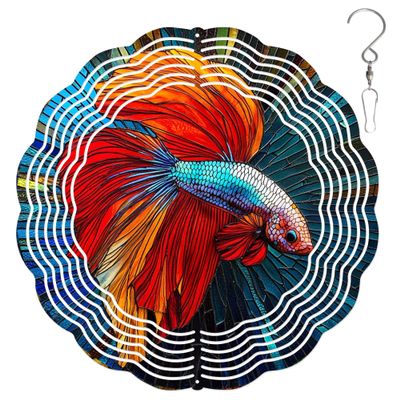 10-Inch Metal Wind Spinner Red Betta Fish 3D Fish Wind Spinner, Unique Metal Hanging Kinetic Wind Sculpture Ornament Yard Art Garden Patio Lawn Indoor Outdoor Decor (1)
