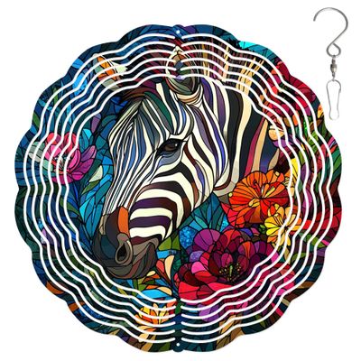 10Inch Metal Wind Spinner Zebra Surrounded by Flowers 3D Wildlife Wind Spinner, Unique Metal Hanging Kinetic Wind Sculpture Ornament Gifts for Women Yard Art Garden Patio Lawn Indoor Outdoor Decor (2)