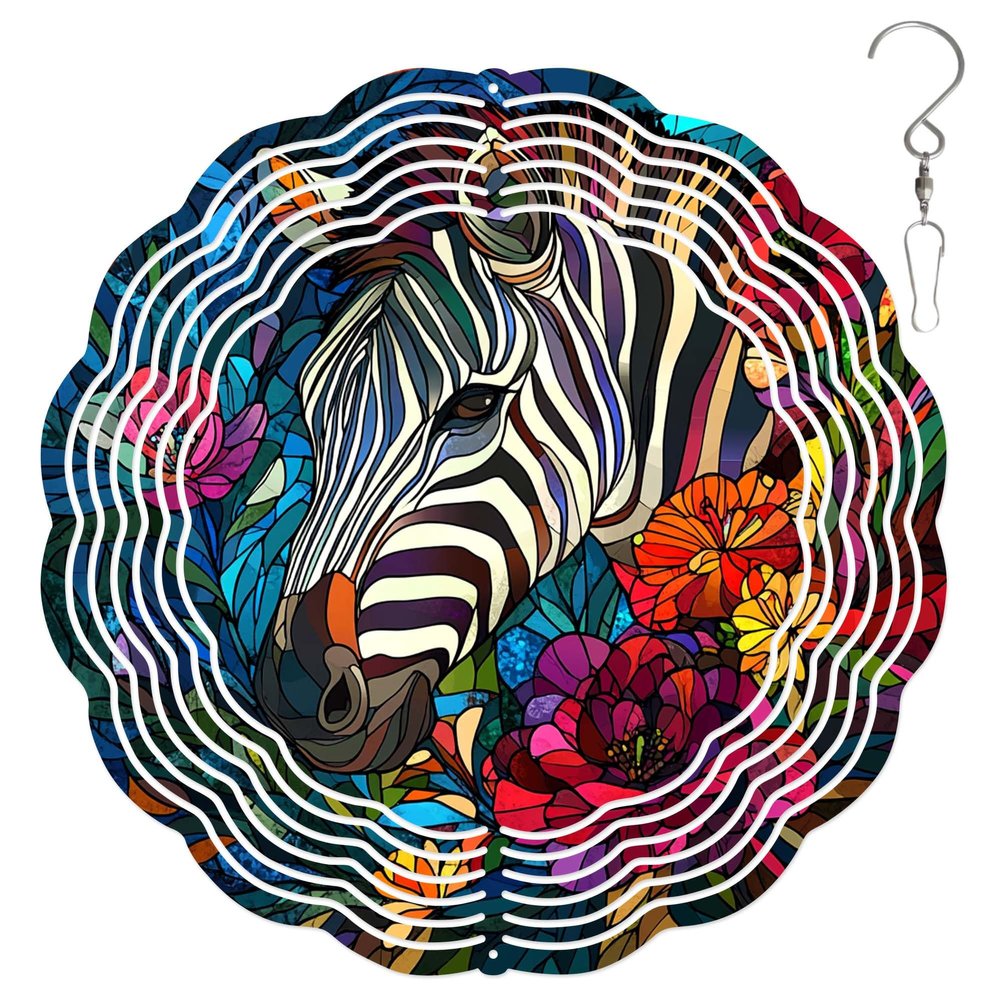 10Inch Metal Wind Spinner Zebra Surrounded by Flowers 3D Wildlife Wind Spinner, Unique Metal Hanging Kinetic Wind Sculpture Ornament Gifts for Women Yard Art Garden Patio Lawn Indoor Outdoor Decor (2)