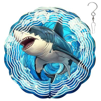 10-Inch Metal Wind Spinner Great White Shark 3D Marine Life Wind Spinner, Unique Metal Hanging Kinetic Wind Sculpture Ornament Gifts for Women Yard Art Garden Patio Lawn Indoor Outdoor Decor (1)
