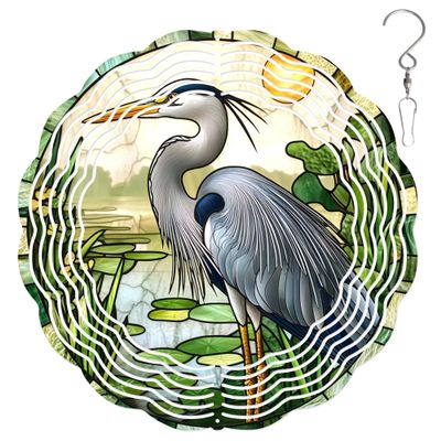 10-Inch Metal Wind Spinner Grey Heron by Lotus Sond 3D Bird Wind Spinner, Unique Metal Hanging Kinetic Wind Sculpture Ornament Gifts for Women Yard Art Garden Patio Lawn Indoor Outdoor Decor