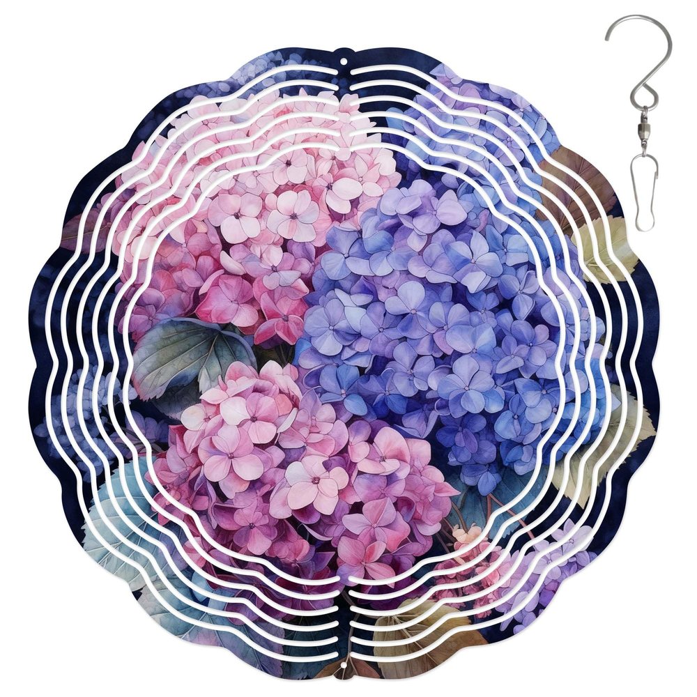 10-Inch Metal Wind Spinner Cluster of Hydrangeas 3D Floral Wind Spinner, Unique Metal Hanging Kinetic Wind Sculpture Ornament Gifts for Women Yard Art Garden Patio Lawn Indoor Outdoor Decor (2)