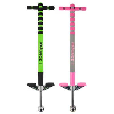 New Bounce Pogo Stick for Kids  Sport Pogo Sticks with Foam Grips  Beginner & Intermediate Riders  Durable Outdoor Active Toy for Boys & Girls  Green & Pink Set