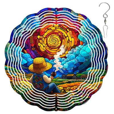 10-Inch Metal Wind Spinner Flowery Countryside 3D Landscape Wind Spinner, Unique Metal Hanging Kinetic Wind Sculpture Ornament Gifts for Women Yard Art Garden Patio Lawn Indoor Outdoor Decor (1)
