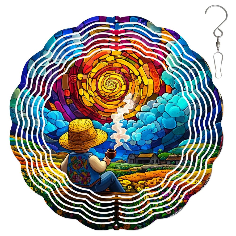 10-Inch Metal Wind Spinner Flowery Countryside 3D Landscape Wind Spinner, Unique Metal Hanging Kinetic Wind Sculpture Ornament Gifts for Women Yard Art Garden Patio Lawn Indoor Outdoor Decor (1)