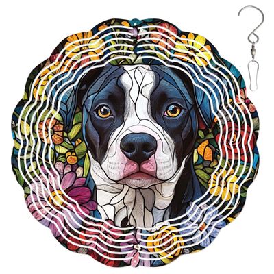 10-Inch Metal Wind Spinner Pit Bull Surrounded by Flowers 3D Dog Wind Spinner, Unique Metal Hanging Kinetic Wind Sculpture Ornament Gifts for Women Yard Art Garden Patio Lawn Indoor Outdoor Decor