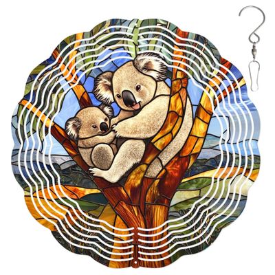 10-Inch Metal Wind Spinner Koala in Tree 3D Animal Wind Spinner, Unique Metal Hanging Kinetic Wind Sculpture Ornament Gifts for Women Yard Art Garden Patio Lawn Indoor Outdoor Decor