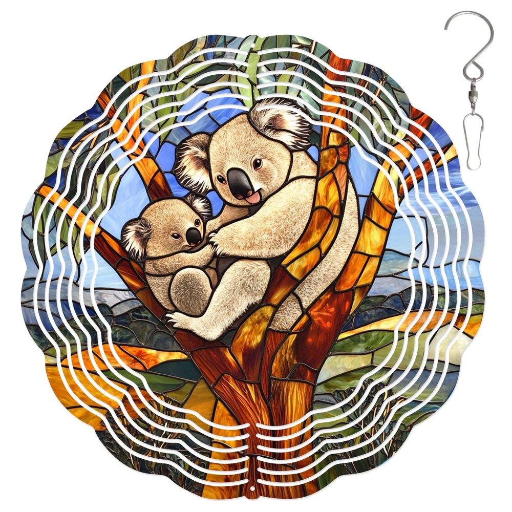 10-Inch Metal Wind Spinner Koala in Tree 3D Animal Wind Spinner, Unique Metal Hanging Kinetic Wind Sculpture Ornament Gifts for Women Yard Art Garden Patio Lawn Indoor Outdoor Decor