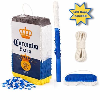 Coromba Beer Bottle Piata with Stick & Rope 17"x 10.6"x 3" Adult Piata for 21st, Funny Birthday, Fiesta Party Decorations, Taco Party Supplies, Mexican Party, Cinco de Mayo, Adult Party, Fits Candy