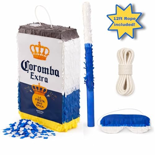 Coromba Beer Bottle Piata with Stick & Rope 17"x 10.6"x 3" Adult Piata for 21st, Funny Birthday, Fiesta Party Decorations, Taco Party Supplies, Mexican Party, Cinco de Mayo, Adult Party, Fits Candy
