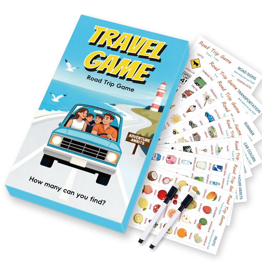 Ammwgnnep Road Trip Bingo Travel Game for Kids and Families