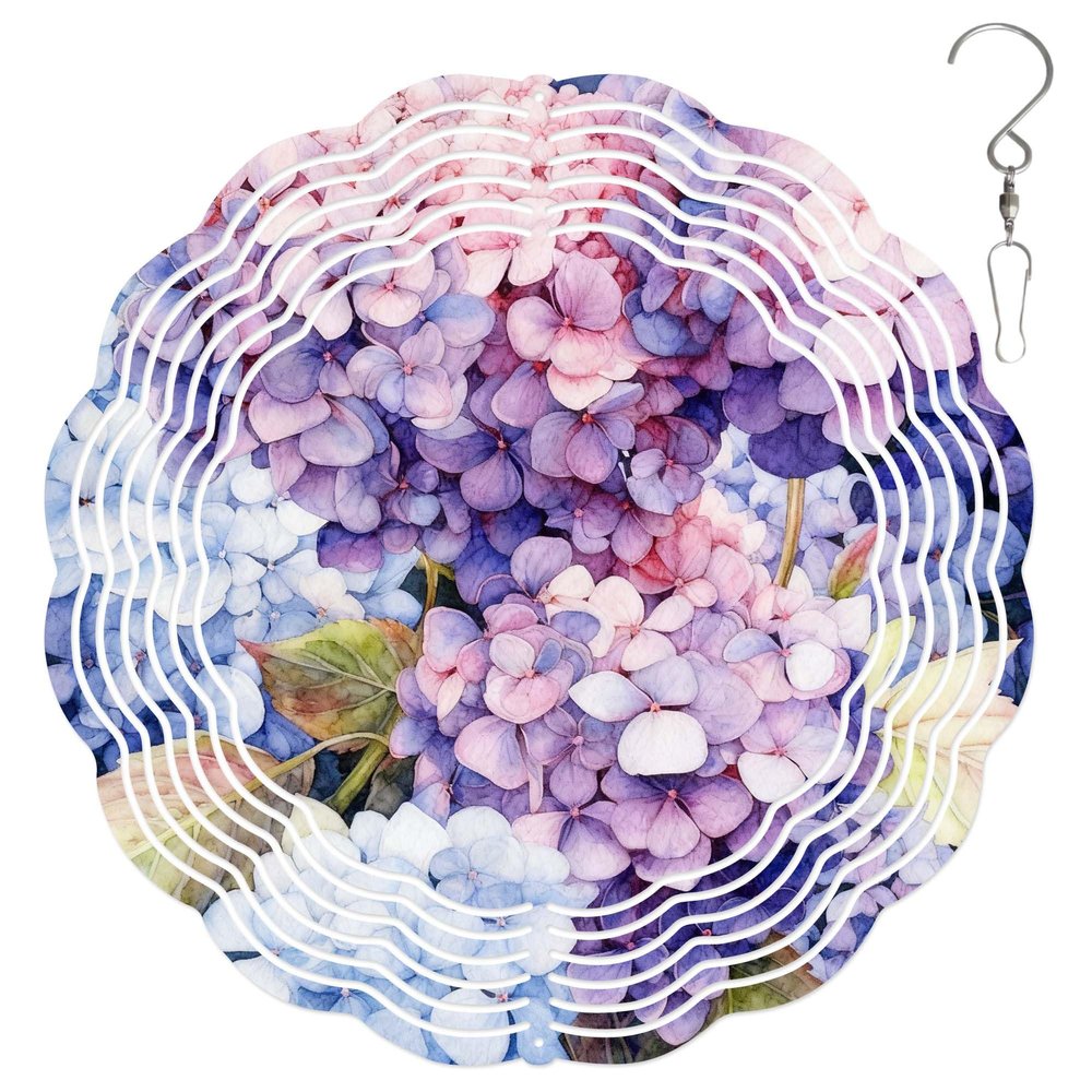 10-Inch Metal Wind Spinner Cluster of Hydrangeas 3D Floral Wind Spinner, Unique Metal Hanging Kinetic Wind Sculpture Ornament Gifts for Women Yard Art Garden Patio Lawn Indoor Outdoor Decor (1)