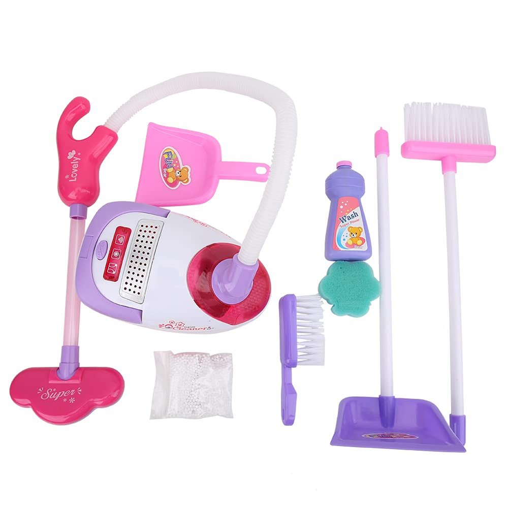 Children Toy Simulation Electric Vacuum Cleaner Household Appliance Toy with Realistic Sound Effects Flashing Lights for Kids Age 3 and Up Plastic Material 19x12x9cm