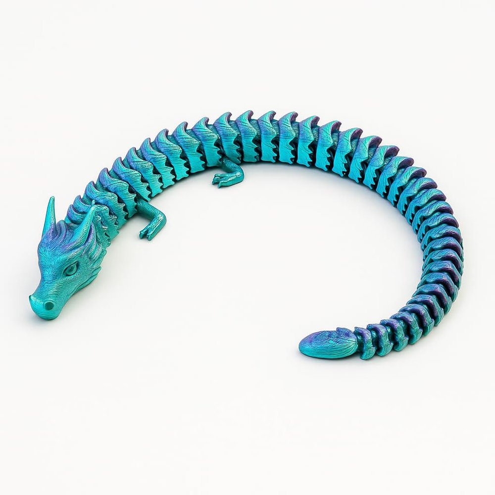 Articulated Rainbow Dragon, 3D Printed Flexible Dragon Toy, Silk PLA Material, Fantasy Desk Toy, 16 Inch