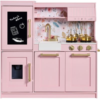 Best Choice Products Pretend Play Kitchen for Kids, Interactive Wooden Toddler Playset, Framed Chalkboard, Toy Storage, 11 Accessories  Pink